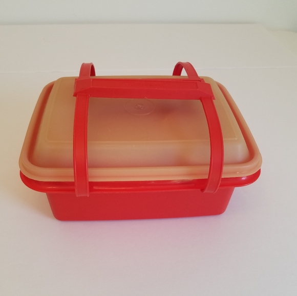 Vintage Tupperware Set 5 Containers 5 Lids Pack n Carry Red Lunch Box - Picture 14 of 14